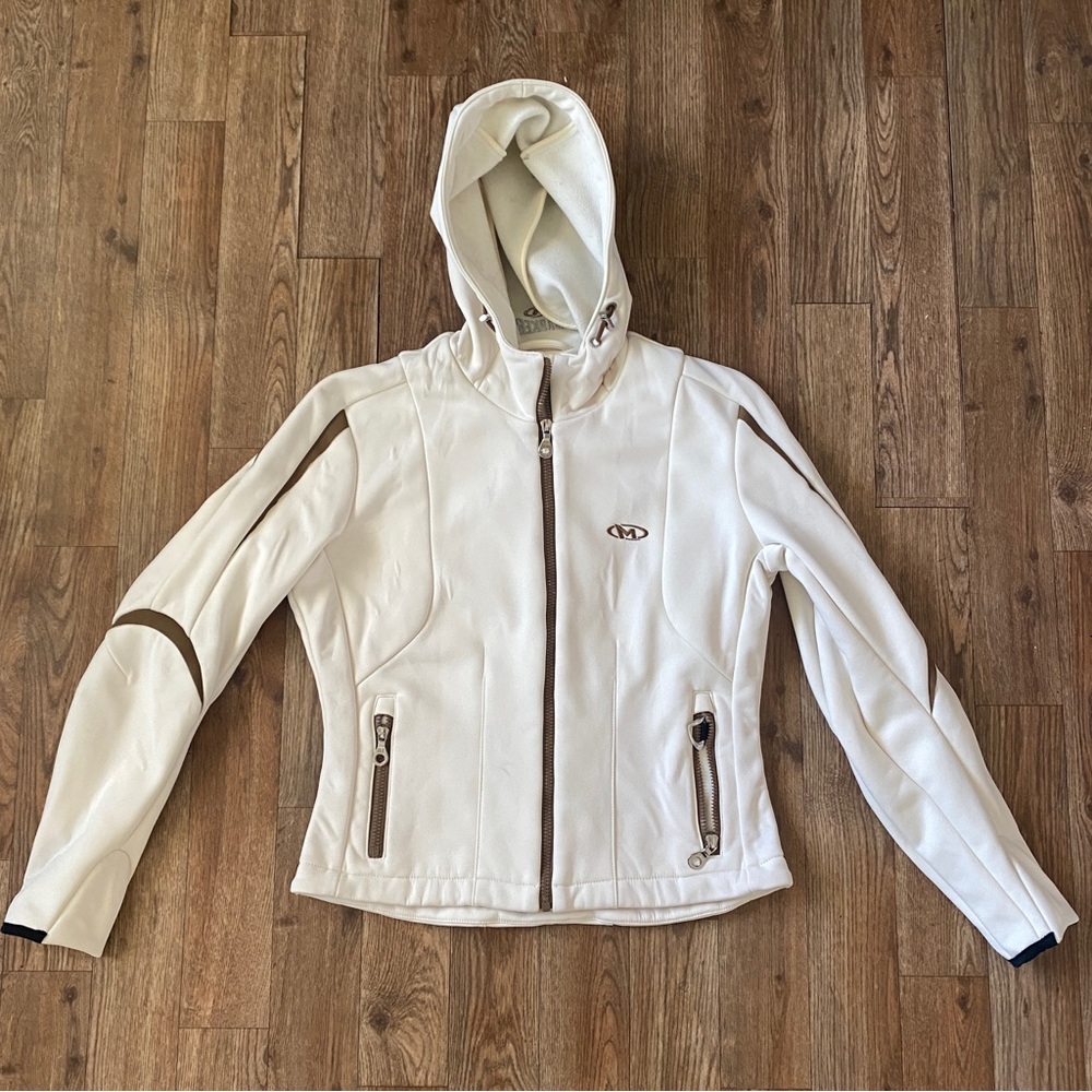 Marker Ski Jacket Women 8 Hooded Fleece Lined Lightweight Cream Brown Snow Sport
